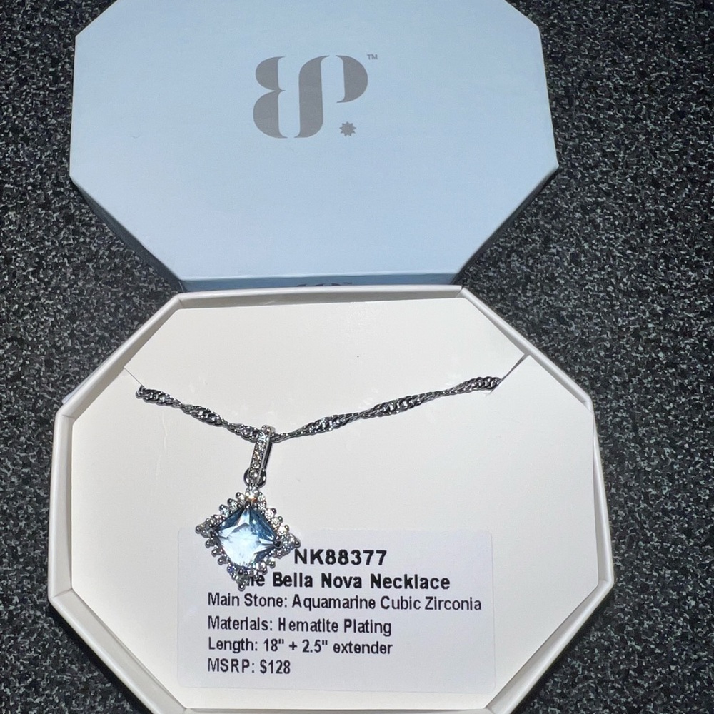 The Bella Nova Necklace Ring Bomb Party Hematite Plating Aquamarine